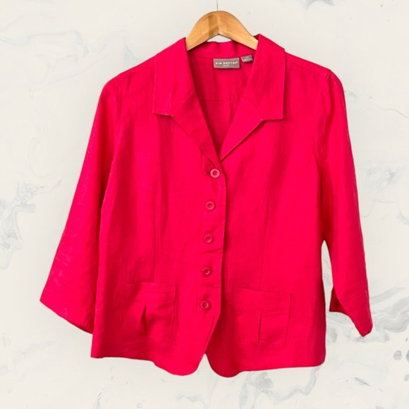 Kim Rogers Tops - Kim Rogers Women's Top Button Down Shirt 100% Linen Cerise Pink Size 14P